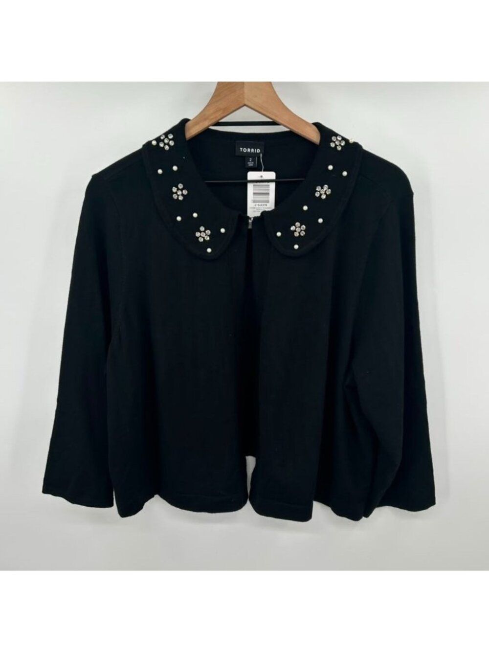Torrid Fifted Shrug 34 Sleeve Peter Pan Collar Sweater Women's 2X Deep Black NWT